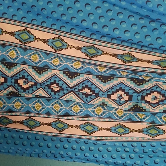 Turquoise blue with green and white pattern dress. - Picture 3 of 5